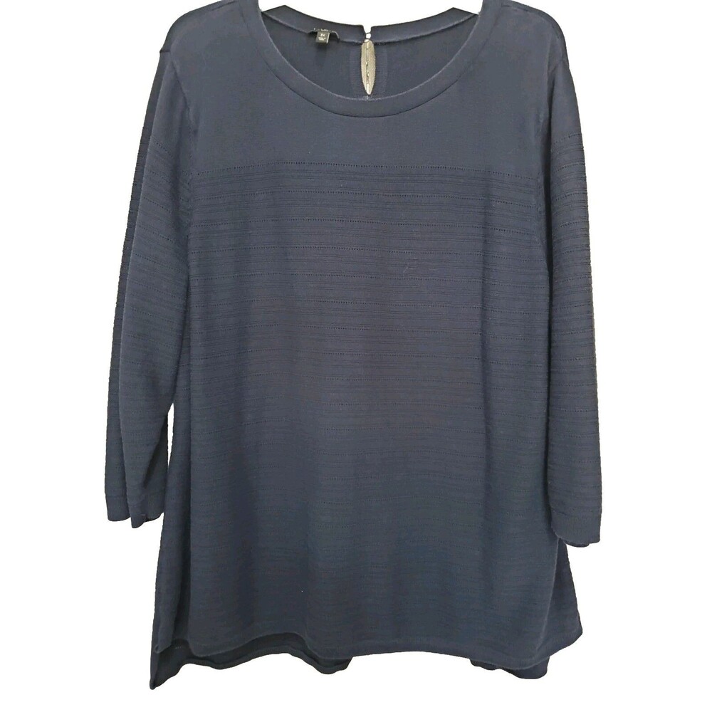 Talbots Woman Navy Cotton/Tencel Lyocell Textured Knit Top Size 3X